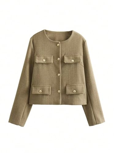 Womens 2025 Fall Winter Jacket Single-Breasted Pocket Jacket, Elegant Solid Color, Spring/Summer(Large) Generic