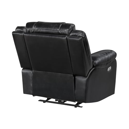 Lexicon Power Recliner Chair, Faux Leather Upholstered Home Theater Seating with LED Lighting, USB Charging Ports, Single Wall Hugger Reclining Chair for Living Room/Bedroom Easy Assembly, Black Lexicon