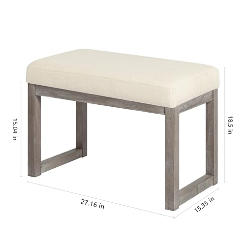 CangLong 27 Inch Wide Ottoman Bench, Rectangle Footstool with Linen Look Fabric and Wood Leg for Entryway, Bedroom & Living Room, Beige CangLong