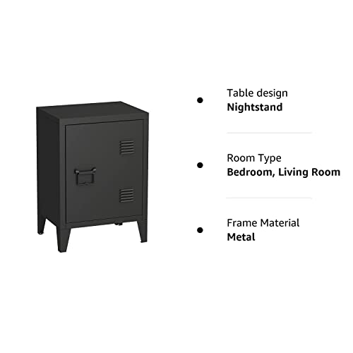 MIOCASA Nightstand Modern End Side Table Steel Bedside Storage Cabinet with Shelf Easy Assembly for Living Room Bedroom (Black) MIOCASA