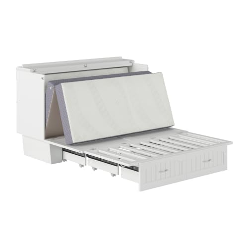 AFI, Nantucket Queen Murphy Bed Chest with Mattress, Storage Drawer and Built-In USB Charger, White AFI