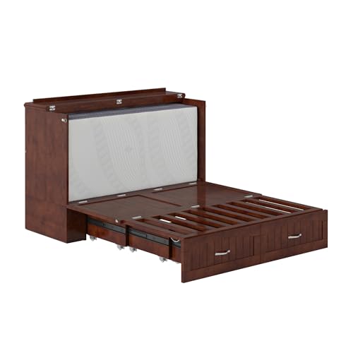 AFI, Southampton Murphy Bed Chest Full with 6" Mattress, Built-in USB Charger & Storage Drawer, Walnut AFI