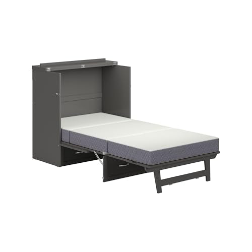 AFI, Northfield Murphy Bed Chest Twin XL with 6" Mattress, Storage Drawer & Built-in USB Charger, Grey AFI