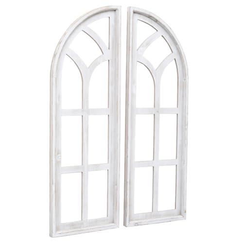 SwallowLiving 24" x 36" Farmhouse Rustic Farmhouse Cathedral Wood Architecture Window Frame Wall Decor Set of 2 SwallowLiving