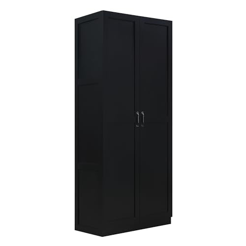 Manhattan Comfort Cornelia Modern Storage Cabinet with Doors and Shelves 2.0 - Tall Freestanding Wardrobe Closet with 4 Adjustable Cubbies for Bedroom or Linen Use, Set of 1, Black Manhattan Comfort