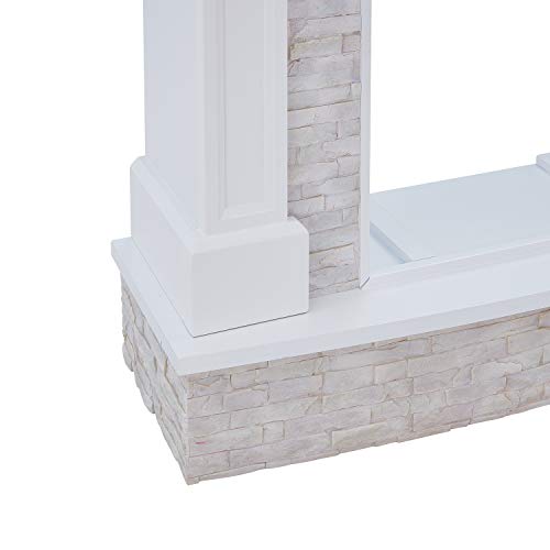 SEI Furniture Jacksdale Faux Stone Accent Electric Hidden Media Shelf Fireplace, White SEI Furniture