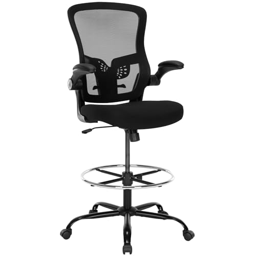 X XISHE Mesh Ergonomic Drafting Chair,Tall Adjustable Office Chair,Standing Desk Chair,Counter Height Office Chairs,Drawing Chair with Adjustable Foot Ring and PU Arms (Black) X XISHE