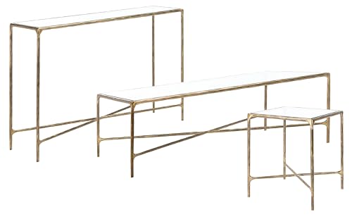 SAFAVIEH Couture Home Collection Jessa Brass Metal/Tempered Glass Top Entryway Living Room Rectangle Console Table (Fully Assembled) SAFAVIEH