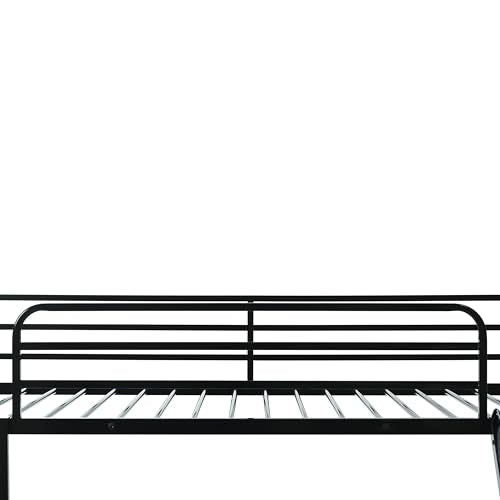 AEMSOFK Bunk Bed with Slide for Kids,Bunk Bed Twin Over Twin, Metal Junior House Low Bunk Bed, Toddler Floor Bunk Beds Frame with Guardrail for Kids, Convertible Slide and Ladder Noise Free(New Black) AEMSOFK