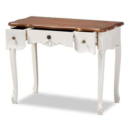 Baxton Studio Sophie Classic Traditional French Country White and Brown Finished Small 3-Drawer Wood Console Table Baxton Studio