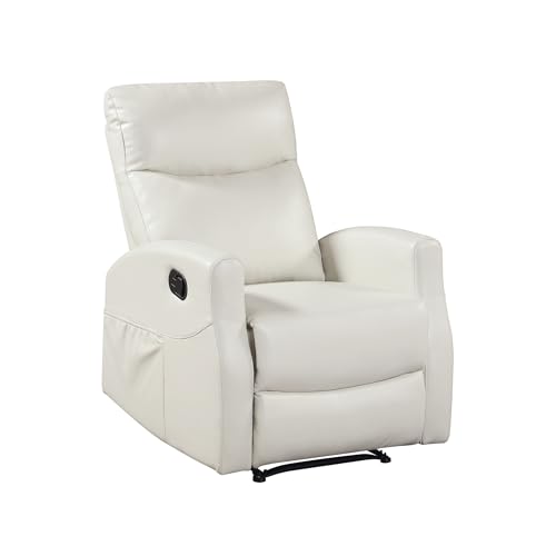 Lexicon Manual Recliner Chair, Wall Hugger Reclining Chair, Faux Leather Nursery Recliner, Tab Pull Reclining, Magazine Pocket, for Living Room/Theater Seating/Apartment, Easy Assembly, Beige