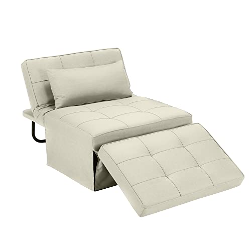 BIGSYY Sofa Bed, Set of 4 in 1 Multi-Function Folding Ottoman Breathable Linen Couch Bed with Adjustable Backrest Modern Convertible Chair for Living Room Apartment Office, White BIGSYY