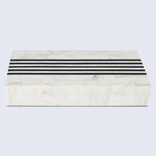 Handicrafts Home Large Decorative Storage Box with Lid – Black White Modern Storage Box, Remote Control Organizer for Coffee Table, Console & Living Room Decor – Mono Sprint 12 x 6 x 2 Handicrafts Home