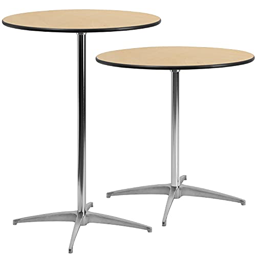 Flash Furniture Round Wood Cocktail Tables with 2 Columns, Set of 4, Natural Flash Furniture