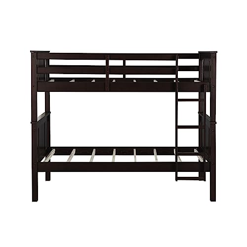 DHP Dylan Espresso Twin-Over-Twin Convertible Bunk Bed with Ladder and Guardrail DHP