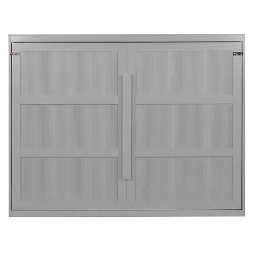 FUvellamo Queen Size Murphy Bed with LED Lights, Wood Space-Saving Hidden Folding Bed Chest, Wall Bed Frame for Small Space, Gray FUvellamo