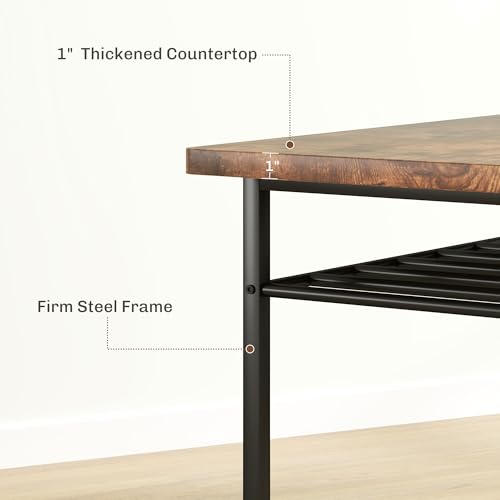 HOMCOM 3-Piece Dining Table Set for 2, Small Kitchen Table and Chairs with Built-in Storage Rack and Steel Frame, for Breakfast Nook and Small Space, Rustic Brown HOMCOM