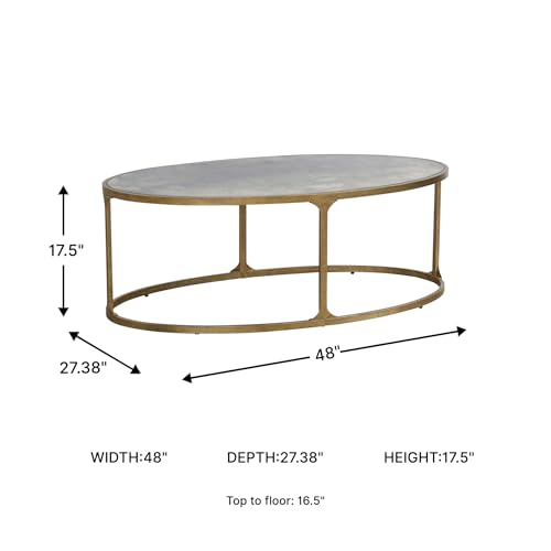 Signature Design by Ashley Korajane Oval Coffee Table with Tempered Glass Top, Faux Marble Finish, Steel Frame, 48" W x 27.38" D x 17.5" H, Antique Gold Signature Design by Ashley