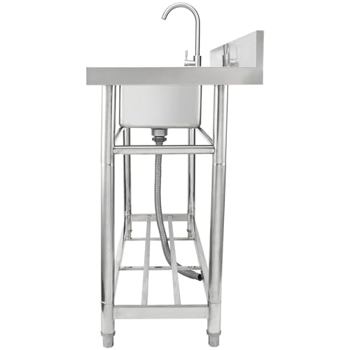 VEVOR Stainless Steel Utility Sink, Free Standing Single Bowl Commercial Kitchen Sink Set w/Workbench, 47 x 19.7 x 37.4 in Commercial Single Bowl Sinks for Garage, Restaurant, Laundry, NSF Certified VEVOR