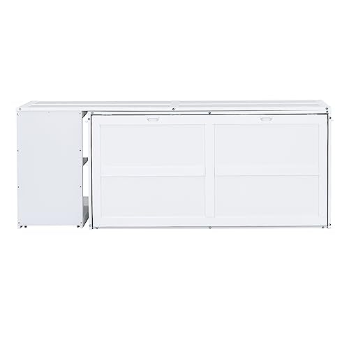 RuiSiSi Queen Murphy Bed Wall Bed with Rotable Desk, Foldable Platform Bed Frame with Storage, for Home Office Small Room, White RuiSiSi