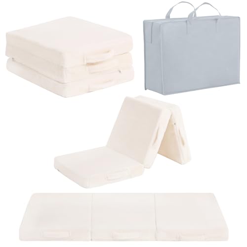 Givjoy Foldable Floor Mattress for Kids, Toddler Washable Tri Folding Floor Nap Mat for Sleeping Daycare, Child Trifold Futon Sofa Bed with Storage Bag for Playroom, Bedroom, Girls and Boys Givjoy