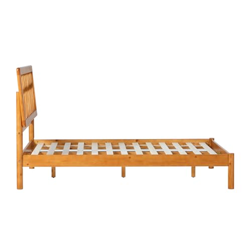 Walker Edison Full Transitional Geometric X Pattern Headboard Solid Wood Bed, Full Size, Caramel Walker Edison