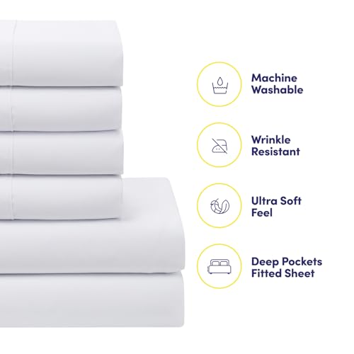 Sweet Home Collection 7 Piece Comforter Set Bag Solid Color All Season Soft Down Alternative Blanket & Luxurious Microfiber Bed Sheets, White, Queen Sweet Home Collection