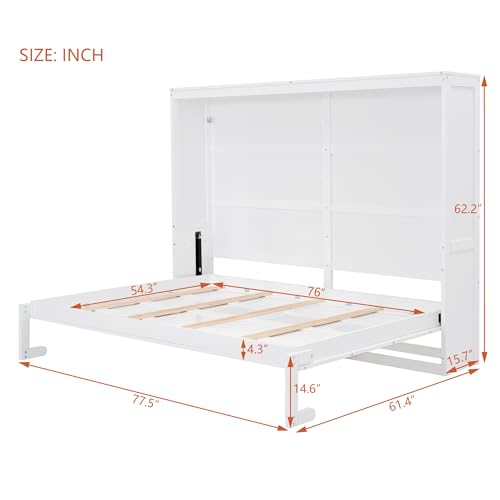 MERITLINE Full Horizontal Murphy Chest Bed,Wood Folding Grey Murphy Bed Cabinet for Adults No Box Spring Needed MERITLINE