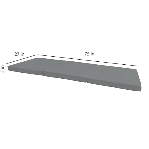 D&D Futon Furniture Trifold Foam Beds, Floor Tri-Fold Bed, Foldable Shikibuton Mattress Cushion Topper Mat for Space Saving Sleepover 3x27x75 in, Gray D&D Futon Furniture