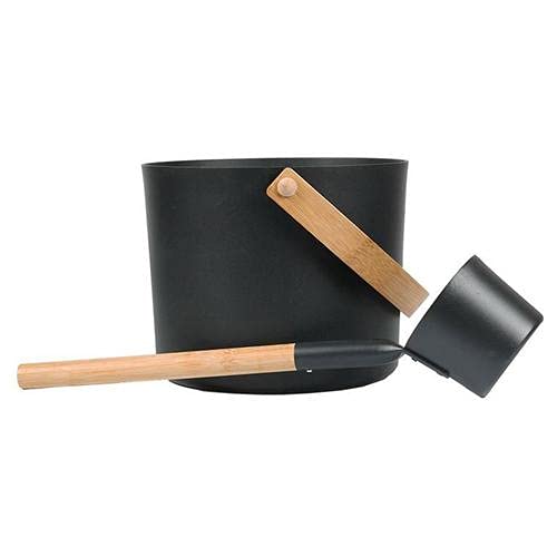 Augustusws Wooden Sauna Bucket with Ladle, 7L Luxurious Finnish Sauna Bucket Sauna Spa Accessories with Ladle Hourglass Thermometer Hygrometer Sauna Aromatherapy Oil Cup Kit Augustusws