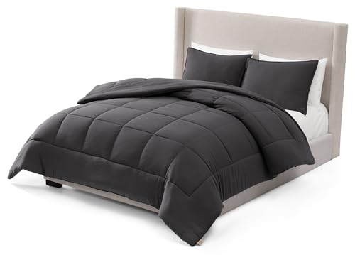UGG Leonora Comforter Set with 2 Pillow Shams Lightweight Down Alternative Blanket Reversible Cozy Warm All Season Washable and Hypoallergenic Bedding Set, Full/Queen, Charcoal Grey UGG