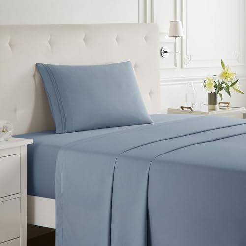 Clara Clark Bed Sheets, Premier 1800 Series Bed Sheet Set, Deep Pocket, Wrinkle, Fade, Stain Resistant, Luxury Soft Bedding Sheets & Pillowcases, Twin, Stone Blue Clara Clark