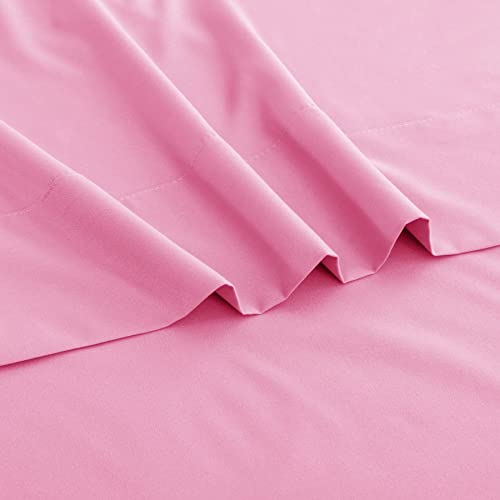 Ghooss Pink Bed Sheet Set with Deep Pocket,Super Soft Microfiber Bedding-Breathable,Warm,Wrinkle,Fade Free,4 Piece Bedding Sheet Sets(Full,Pink) Ghooss