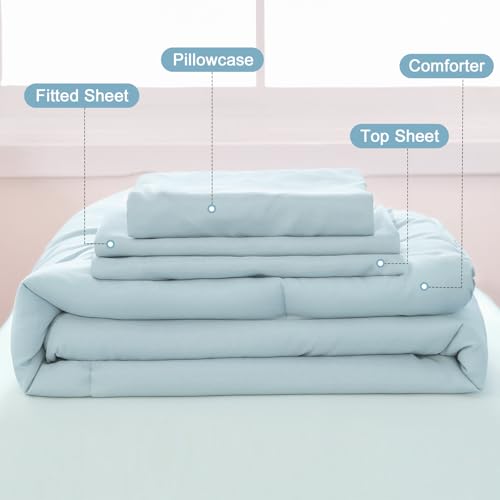 Wowelife Toddler Comforter for Girls Blue Toddler Bedding Set 4 Pieces Double Ruffles Comforter Sets, Cozy and Tender Bedding Includes Comforter, Fitted Sheet, Flat Top Sheet and Pillowcase Wowelife