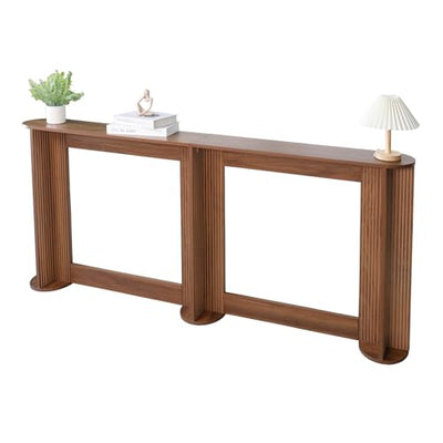 71 Inch Narrow Console Table Behind Couch, Mid-Century Modern Fluted Skinny Entryway Table, Long Slim Sofa Table for Hallway, Living Room, Wood, Brown, Walnut