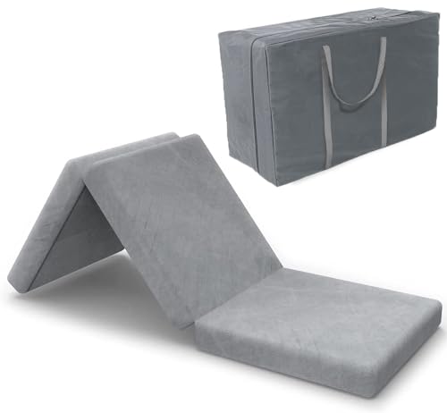 SINWEEK Tri Folding Mattress Foam Topper 4" Thickness Floor Cot Mattress, Guset Bed with Removable&Machine Washable Cover and Lining, CertiPUR-US Certified 25 x 75 Inch SINWEEK
