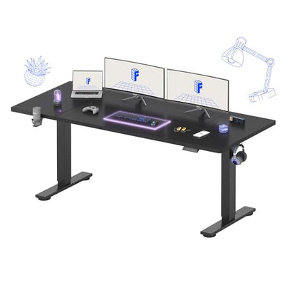 FLEXISPOT 71 x 32 Inch Large Standing Desk, Stand Up Desk with Splice Board, Rising Desks for Home Office, Office Desk with Headphone Hook (Black Frame + Black Top, 2 Packages)