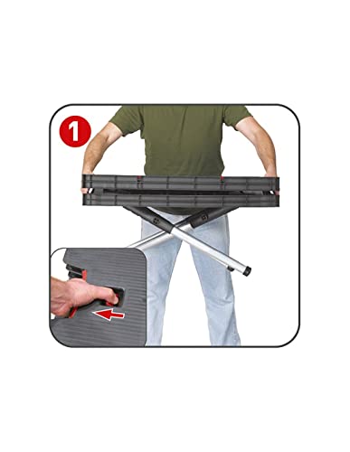 KETER 249137 Folding Workbench Portable Painted Tool Table with Integrated Handle 53 x 83 x 75.5 cm, Red-black Keter