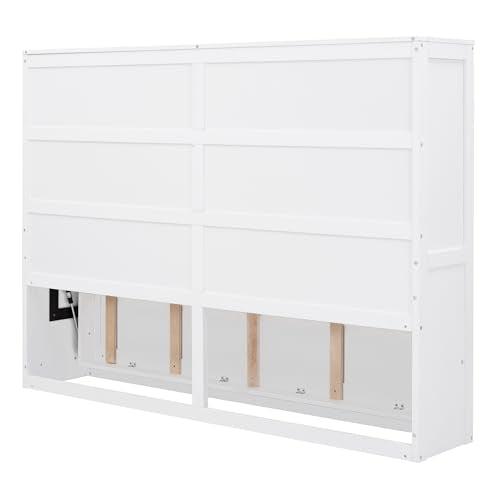 SOFTSEA Full Size Murphy Bed Chest, Folding Bed Wall Bed for Guestroom Study Room Office Small Room, Can Be Folding Into A Cabinet, Wall Mounted Hideaway Cabinet Bed, White SOFTSEA