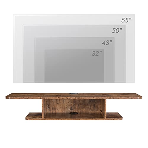 FITUEYES 2-Tier Floating TV Shelf Wall Mounted, Modern Floating Entertainment Center Media Console Under TV for Living Room, Rustic Brown FITUEYES