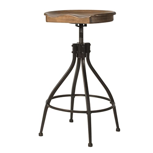Hillsdale Worland Backless Metal Adjustable Height Stool with Wood Saddle Seat, Brown Hillsdale
