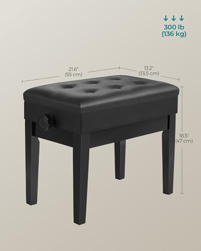 SONGMICS Adjustable Wooden Piano Bench Stool with Sheet Music Storage Black ULPB57H SONGMICS