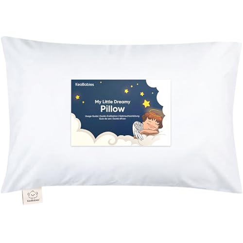 Toddler Pillow with Pillowcase - 13x18 My Little Dreamy Kids Travel Bed Pillows for Sleeping, Organic Cotton Small Pillowcase, Soft & Breathable, Machine Washable, Toddlers 2-5 Years Old (Soft White) KeaBabies