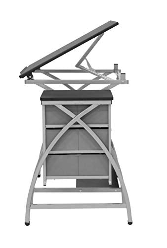 SD STUDIO DESIGNS 2 14 Piece Comet Center Plus, Craft Table and Matching Stool Set with Storage and Adjustable Top, 50x23.75x29.5 inches, Silver/Black SD STUDIO DESIGNS