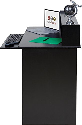 OneSpace Essential Black Computer Desk with Hutch & Pull-Out Keyboard Tray OneSpace