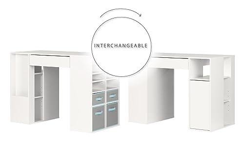 South Shore Crea Counter-Height Craft Table with Scratchproof Surface and Interchangeable Modules - 4 baskets included, Pure White South Shore