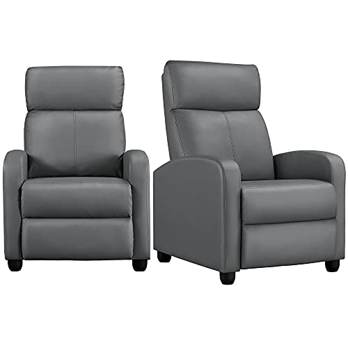 Yaheetech Recliner Chair Set of 2, PU Leather Upholstered Reclining Sofa Chair with Pocket Springs for Living Room, Home Theater Seating Grey