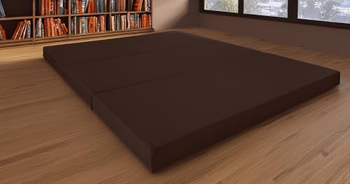 D&D Futon Furniture Queen Brown Shikibuton Trifold Foam Beds 80 x 60 x 4, Folding Foam Bed Ottoman Bench Topper Cushion for Sleepover Guest D&D Futon Furniture