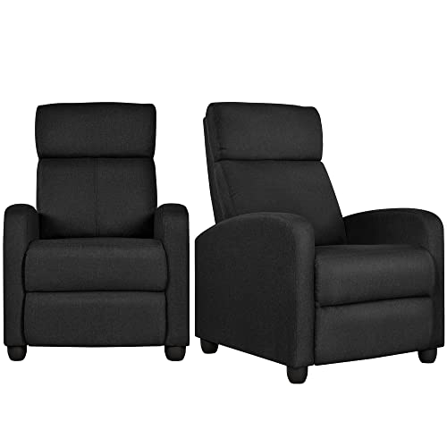 Yaheetech 2-Seat Fabric Pushback Recliner Chair with Thick Seat Cushion and Backrest Reclining Chair for Living Room Home Theater Matte Black Yaheetech