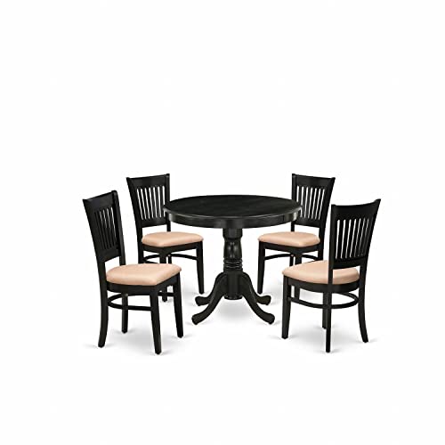 East West Furniture ANVA5-BLK-C 5 Piece Dining Room Furniture Set Includes a Round Dining Table with Pedestal and 4 Linen Fabric Upholstered Chairs, 36x36 Inch, Black East West Furniture